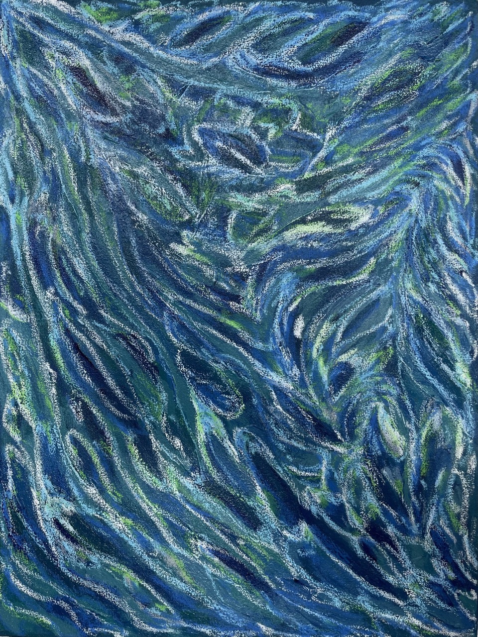 Marine fever - ocean-inspired abstract painting by Lya Helia, 40x30cm acrylic and oil pastels